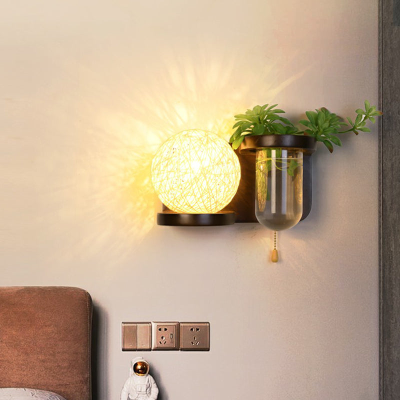 Ivory Glass Geometric Wall Bedside Sconce With Plant Container Brown / Globe