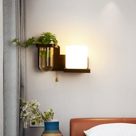 Ivory Glass Geometric Wall Bedside Sconce With Plant Container