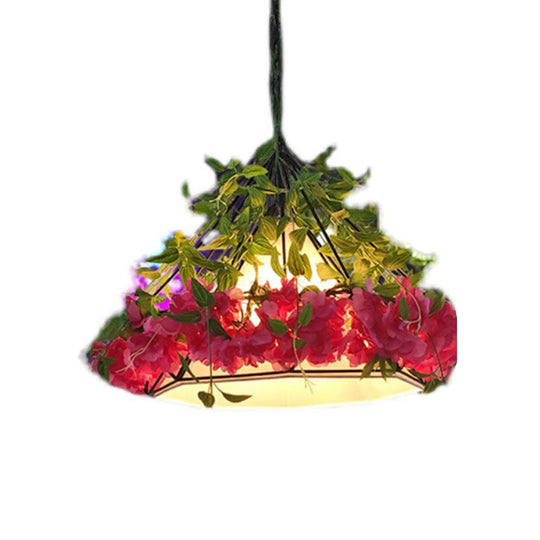 Art Deco Flower Pendant Light With Metal Cage - Single-Bulb Hanging Fixture Green / 17