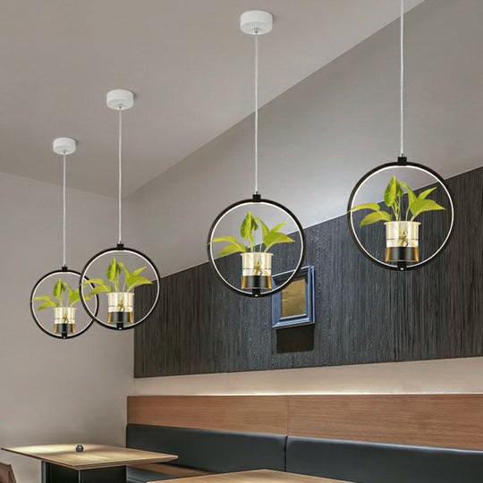 Nordic Led Ceiling Pendant With Acrylic Shade And Glass Plant Bucket - Stylish Lighting For Dining