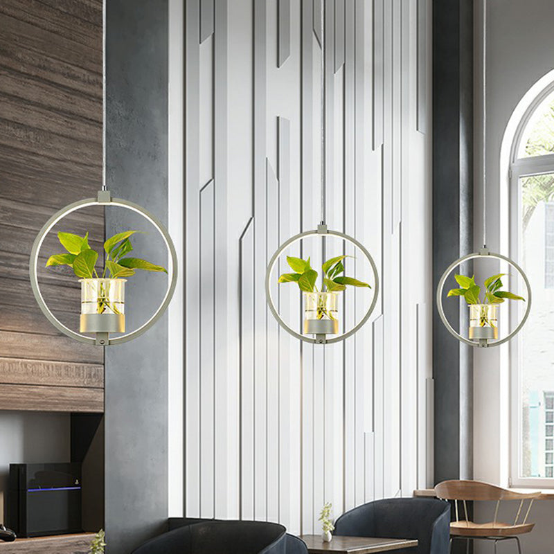 Nordic Led Ceiling Pendant With Acrylic Shade And Glass Plant Bucket - Stylish Lighting For Dining