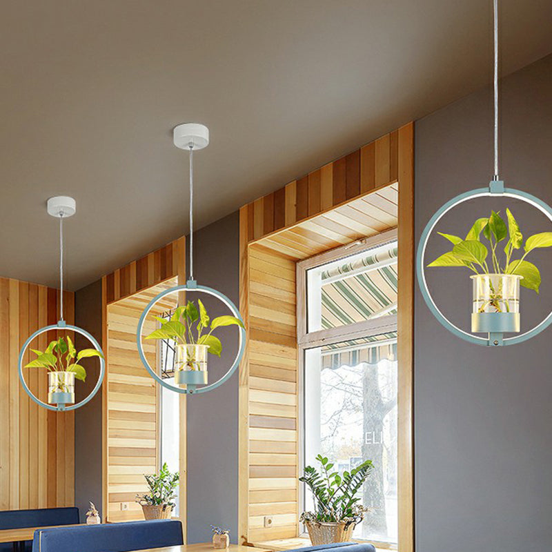 Nordic Led Ceiling Pendant With Acrylic Shade And Glass Plant Bucket - Stylish Lighting For Dining