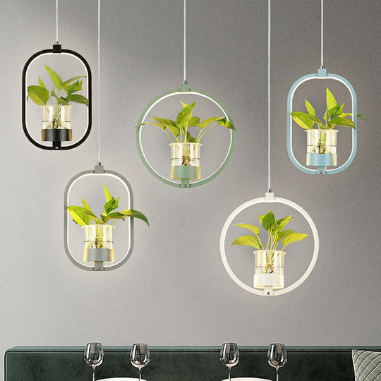 Nordic Led Ceiling Pendant With Acrylic Shade And Glass Plant Bucket - Stylish Lighting For Dining