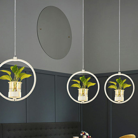 Nordic Led Ceiling Pendant With Acrylic Shade And Glass Plant Bucket - Stylish Lighting For Dining