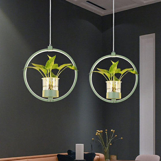 Nordic Led Ceiling Pendant With Acrylic Shade And Glass Plant Bucket - Stylish Lighting For Dining