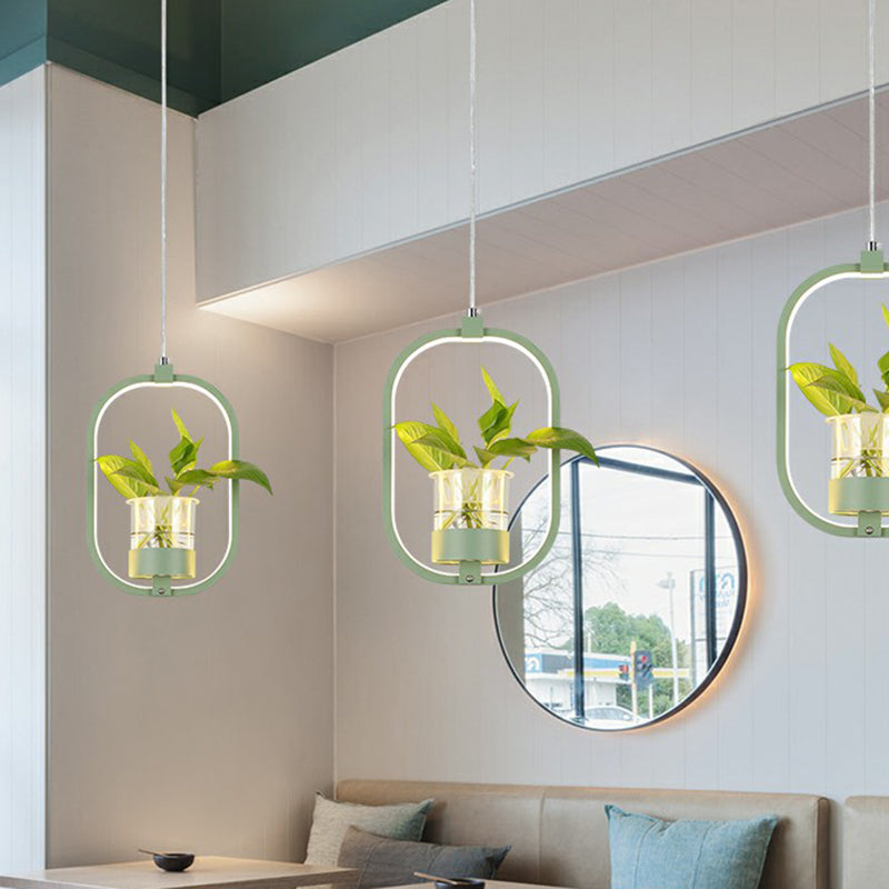 Nordic Led Ceiling Pendant With Acrylic Shade And Glass Plant Bucket - Stylish Lighting For Dining