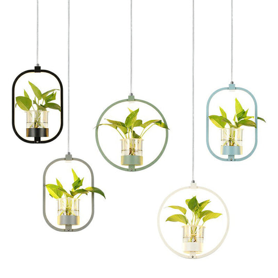 Nordic Led Ceiling Pendant With Acrylic Shade And Glass Plant Bucket - Stylish Lighting For Dining