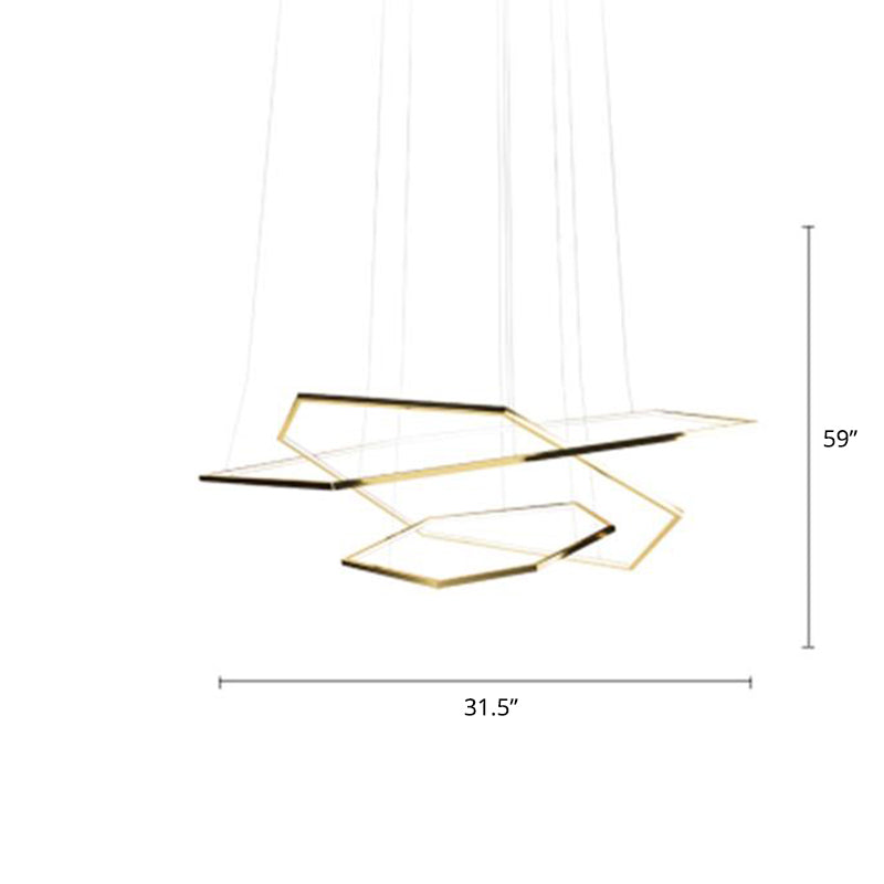 Minimalist Gold Hexagon Led Chandelier - Stainless Steel Suspension Lamp For Living Room 3 /