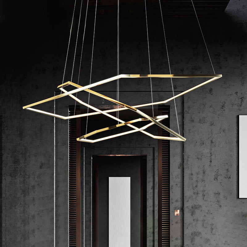 Minimalist Gold Hexagon Led Chandelier - Stainless Steel Suspension Lamp For Living Room