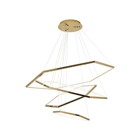 Minimalist Gold LED Chandelier for Living Room - Stainless Steel Hexagon Suspension Lamp