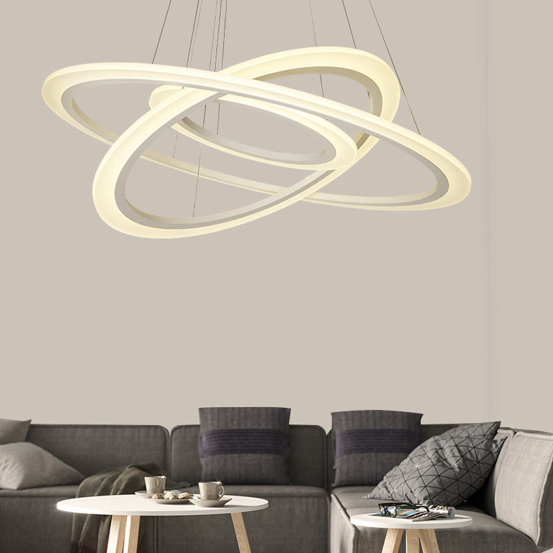 Minimalist Circle Pendant Chandelier: Acrylic LED Hanging Light for Dining Room in White