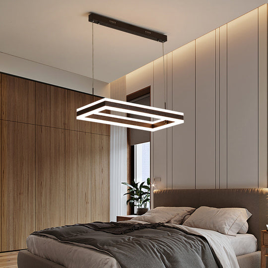 Simplicity Coffee Acrylic Led Chandelier - Rectangular Ceiling Suspension Lamp For Bedroom / 1 Tier