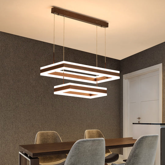 Simplicity Coffee LED Chandelier: Rectangular Acrylic Ceiling Lamp for Bedroom