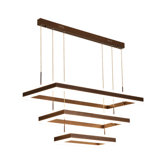 Simplicity Coffee Acrylic Led Chandelier - Rectangular Ceiling Suspension Lamp For Bedroom