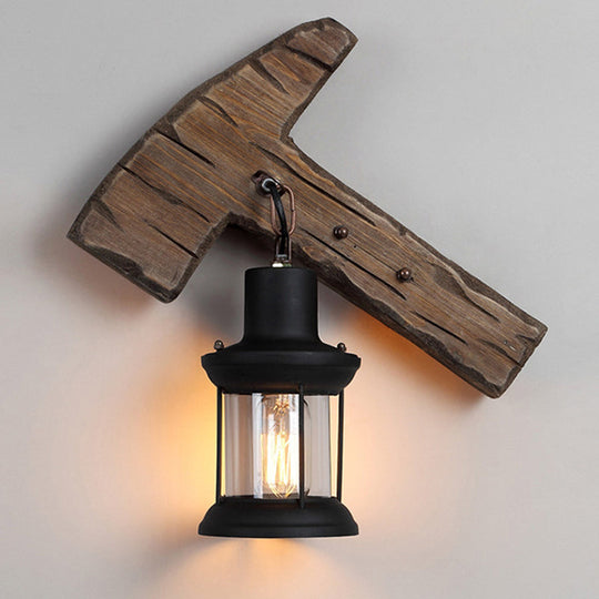 Rustic 1-Light Wooden Shiplap Wall Lamp: Brown Country Restaurant Mount Light / Hammer