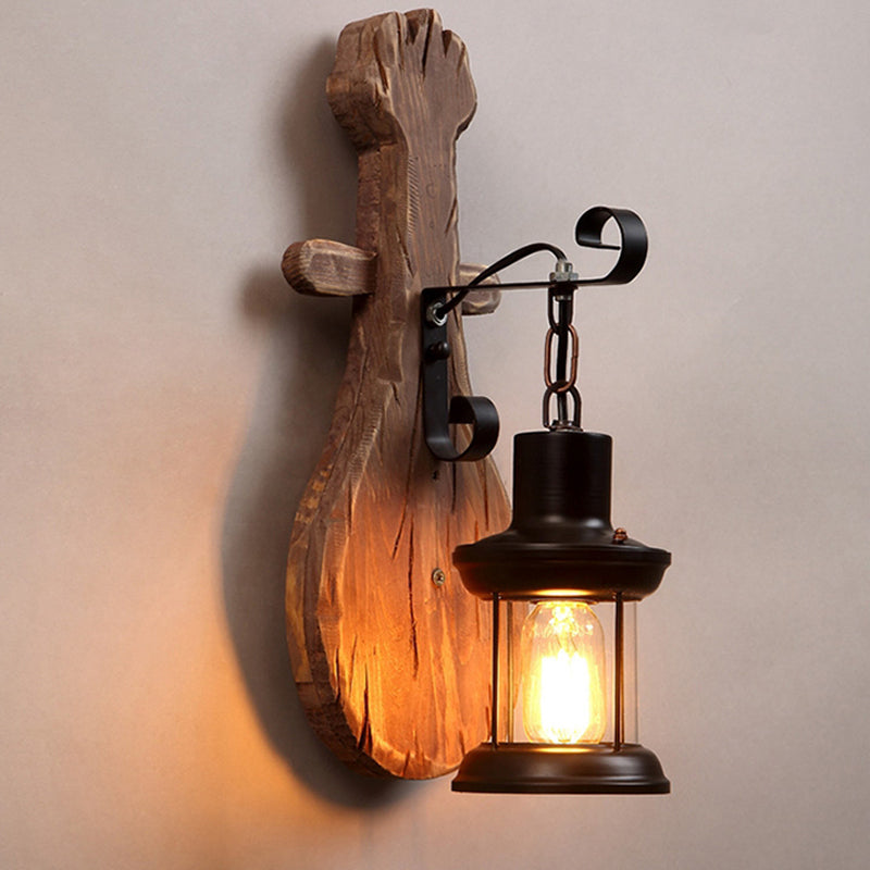 Rustic 1-Light Wooden Shiplap Wall Lamp: Brown Country Restaurant Mount Light / Violin