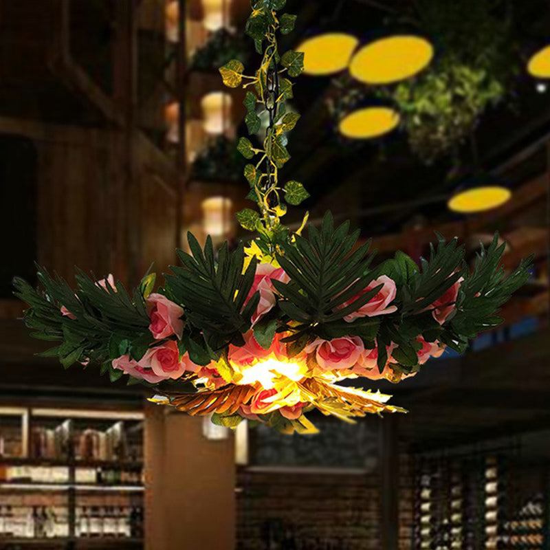 Botanic Green Metal Ceiling Chandelier - Loft Style Hanging Light For Artificial Restaurant / 29.5