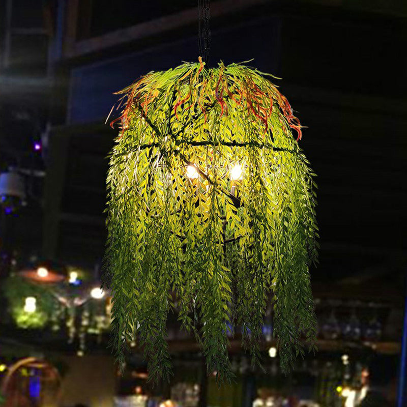 Rustic Metal Green Circle Pendant Chandelier With Artistic Plant Decor - Ideal For Restaurants / 19