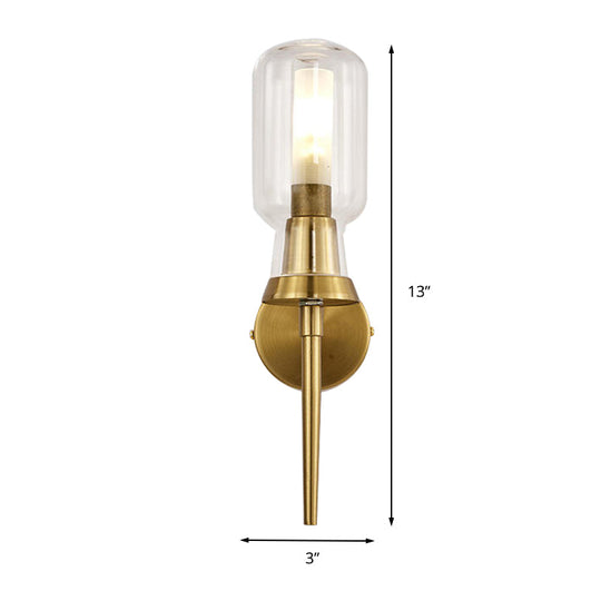 Frosted Glass Wall Sconce With Gold Flush Mount For Stairway - Traditionally Designed Cylinder Light