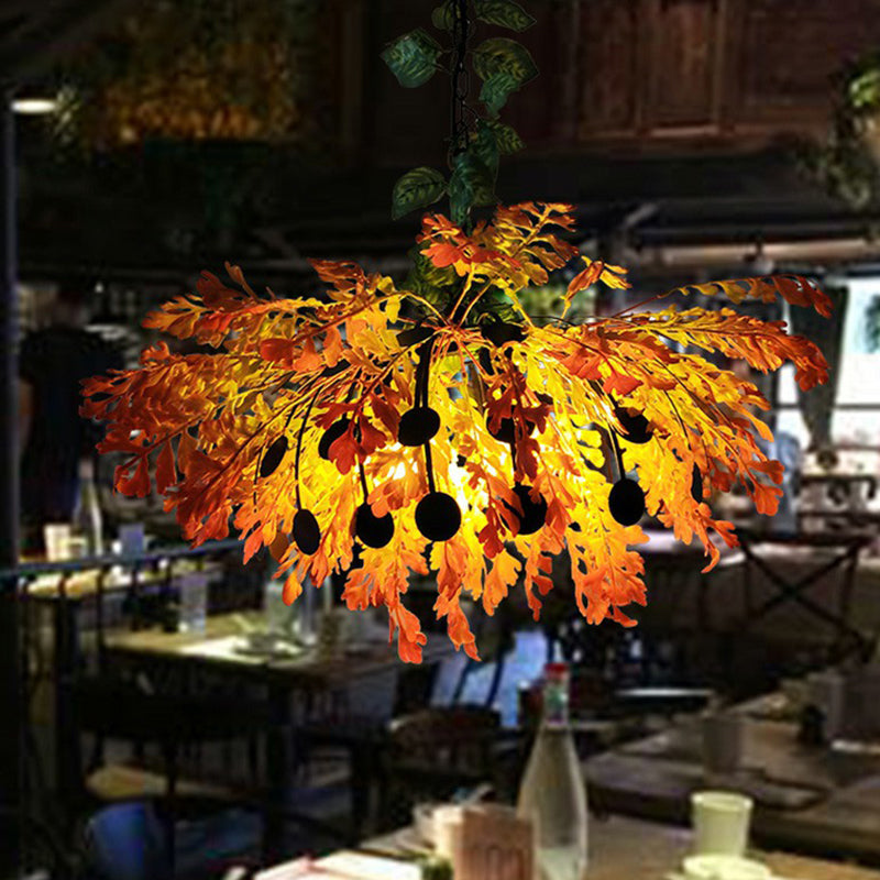 Country Style Hanging Chandelier: Imitation Plant Metal Ceiling Lamp For Restaurants