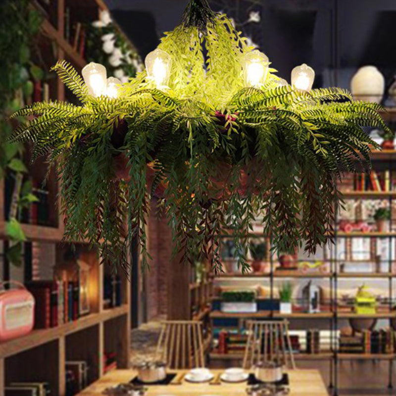 Country Style Hanging Chandelier: Imitation Plant Metal Ceiling Lamp For Restaurants Green