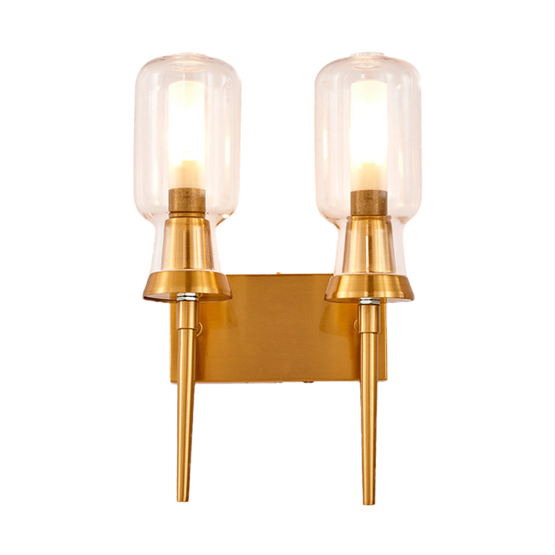 Frosted Glass Wall Sconce With Gold Flush Mount For Stairway - Traditionally Designed Cylinder Light