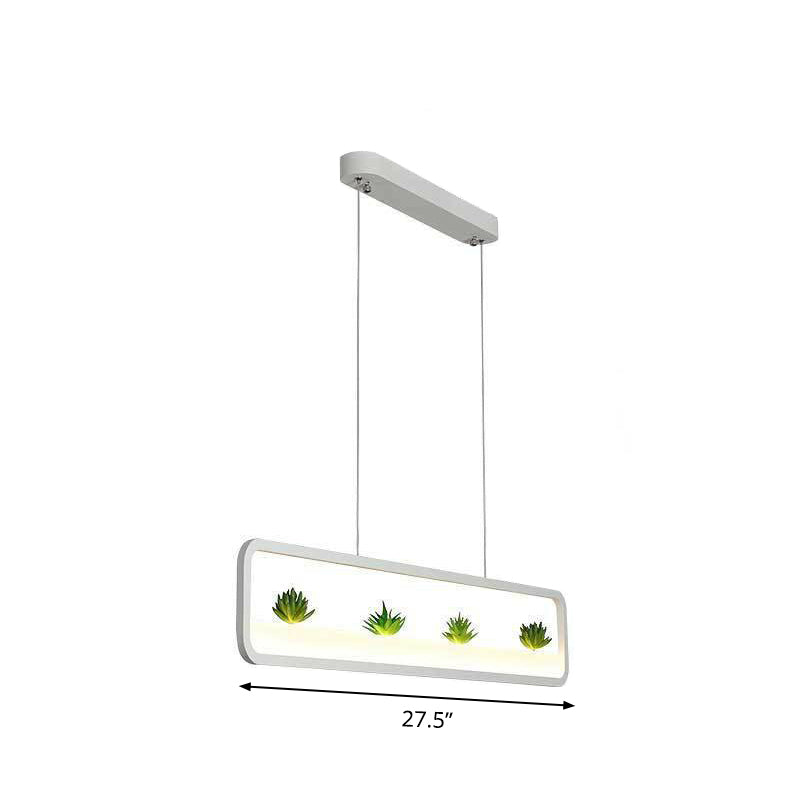 Metal Led Hanging Light For Restaurants: Artistic Rectangle Island Lamp With Imitation Succulents