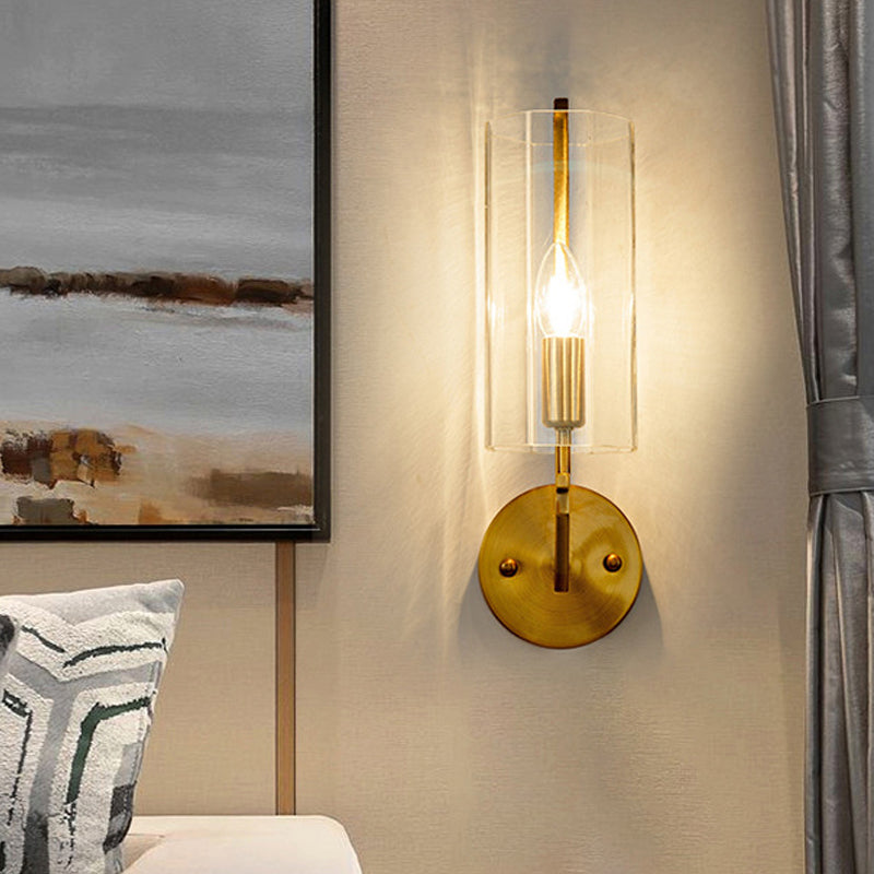 Traditional Gold Glass Wall Sconce Lamp With Clear Tube Bulbs Ideal Bedside Lighting Fixture 1 /