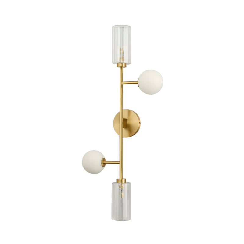 Gold Milk Glass Wall Sconce Light With Ribbed Arms Traditional 4-Head Fixture For Stairway