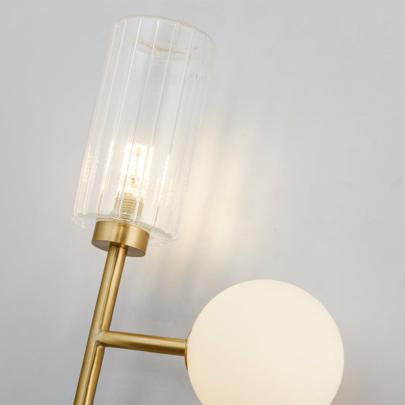 Gold Milk Glass Wall Sconce Light With Ribbed Arms Traditional 4-Head Fixture For Stairway