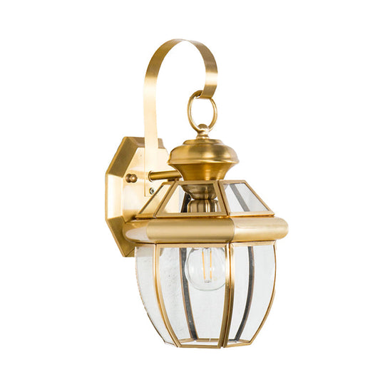 1-Bulb Traditional Clear Glass Wall Sconce Lamp In Black/Brass For Bedside Lighting