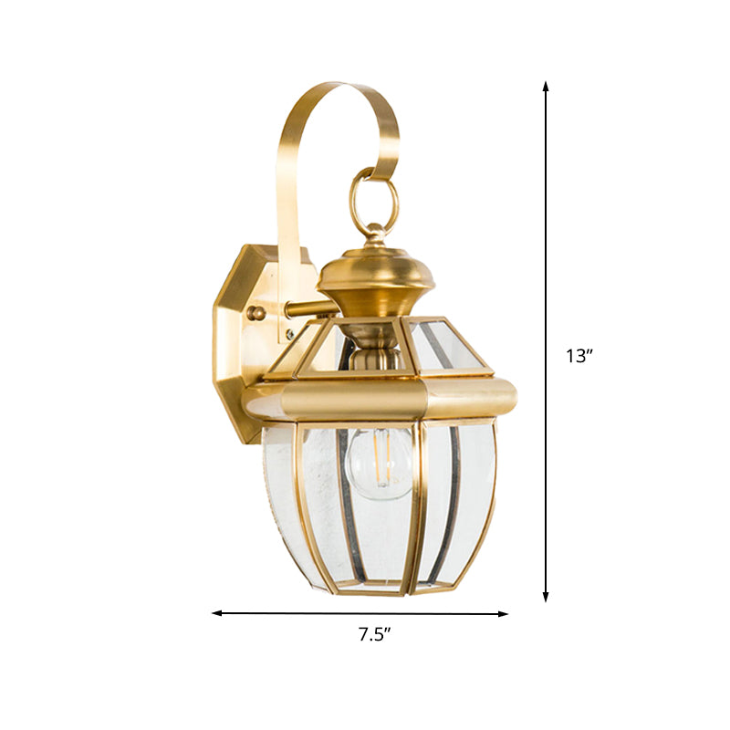 1-Bulb Traditional Clear Glass Wall Sconce Lamp In Black/Brass For Bedside Lighting