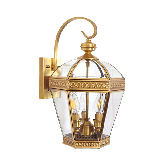 Traditional Clear Glass Pot Wall Lamp Brass Sconce Light Fixture For Bedroom (3 Bulbs)