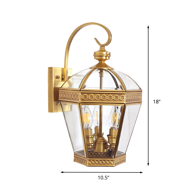 Traditional Clear Glass Pot Wall Lamp Brass Sconce Light Fixture For Bedroom (3 Bulbs)