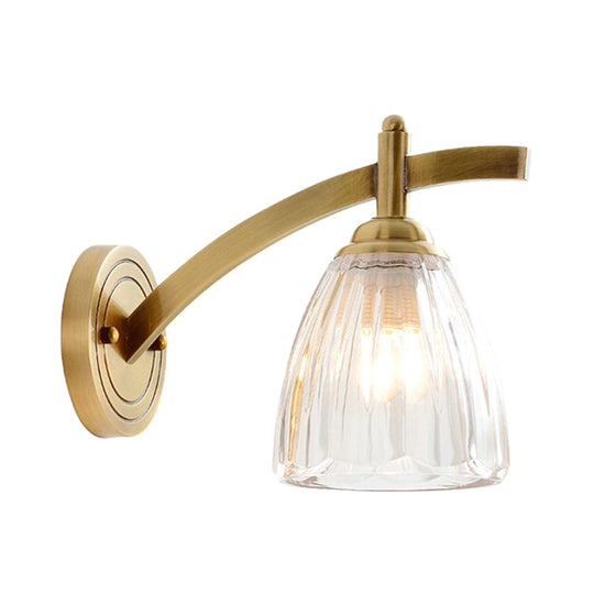 Gold Cone Sconce Lamp With Ribbed Glass Shade - Perfect Bedside Lighting Fixture