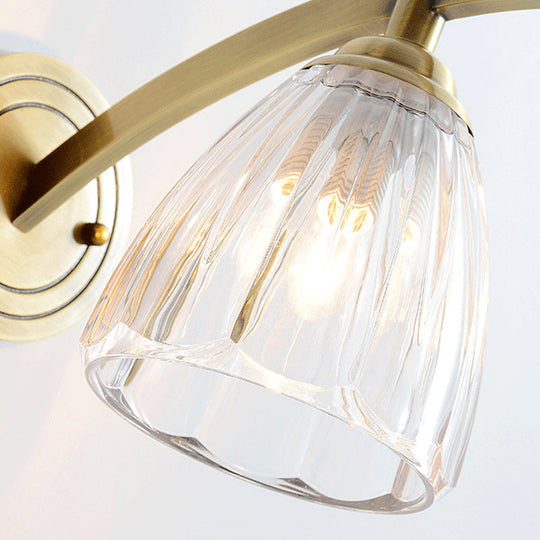 Gold Cone Sconce Lamp With Ribbed Glass Shade - Perfect Bedside Lighting Fixture