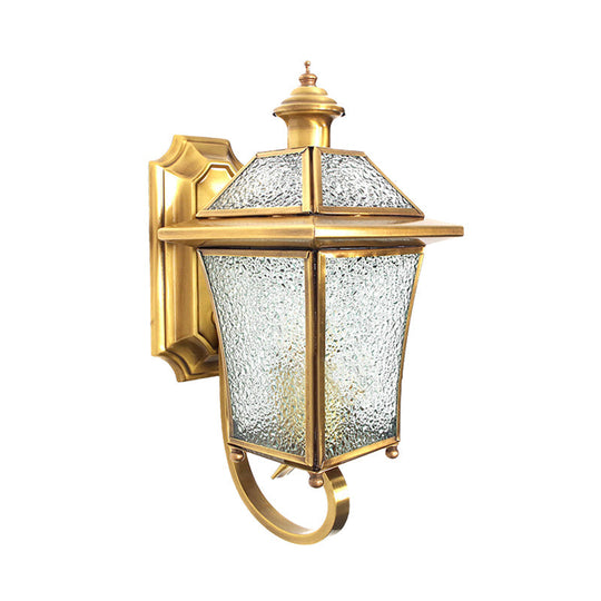 Traditional Curved Arm Sconce Light With Clear/Textured Glass - Wall Mounted Lamp For Balcony