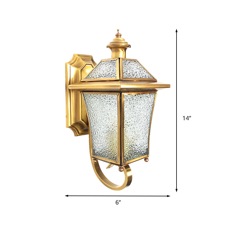 Traditional Curved Arm Sconce Light With Clear/Textured Glass - Wall Mounted Lamp For Balcony