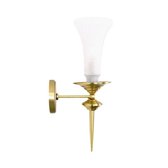 Traditional Gold Flush Mount Trumpet Milk Glass Wall Sconce For Hallway