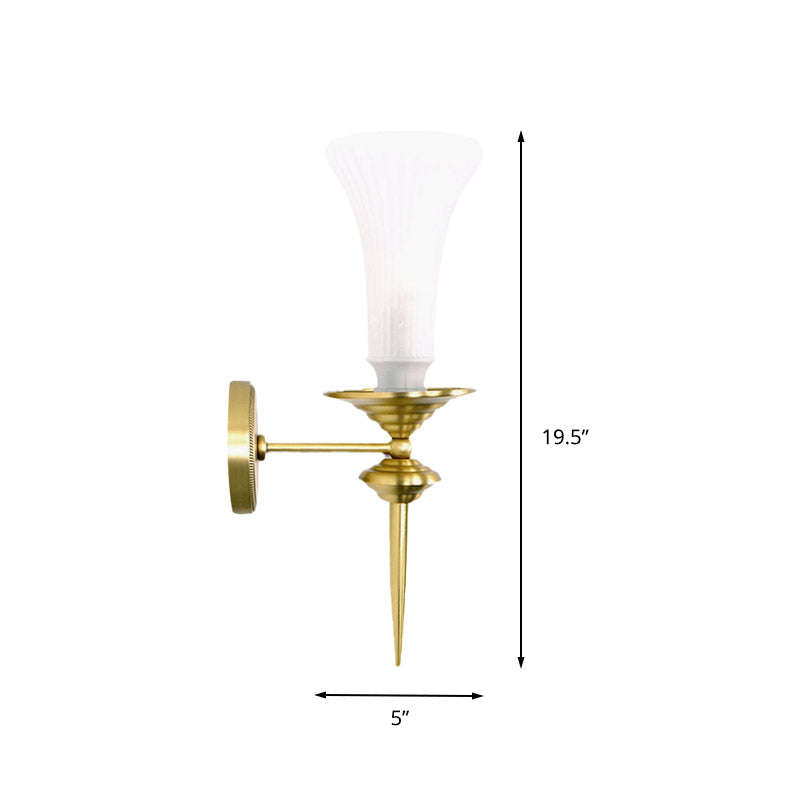 Traditional Gold Flush Mount Trumpet Milk Glass Wall Sconce For Hallway