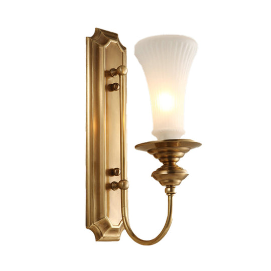 Traditional White Glass Flare Wall Lamp Brass Sconce Light Fixture For Bedroom