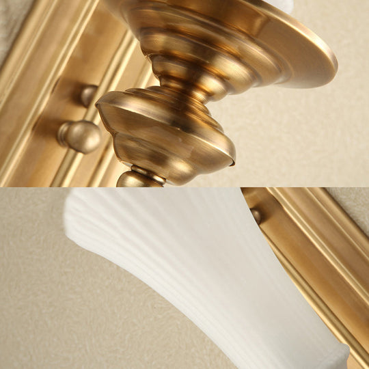 Traditional White Glass Flare Wall Lamp Brass Sconce Light Fixture For Bedroom