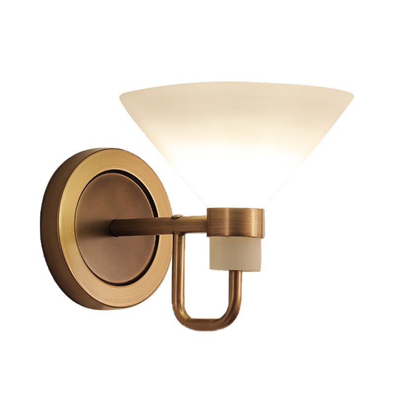 Conical Opal Glass Wall Mount Lamp With Brass Finish - Traditional Design