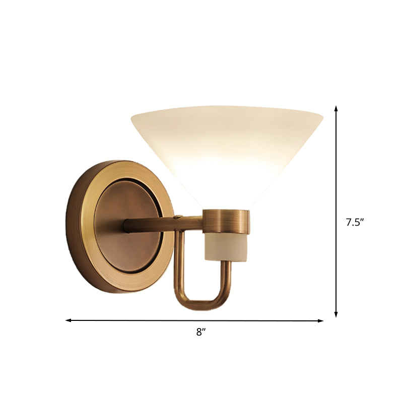 Conical Opal Glass Wall Mount Lamp With Brass Finish - Traditional Design