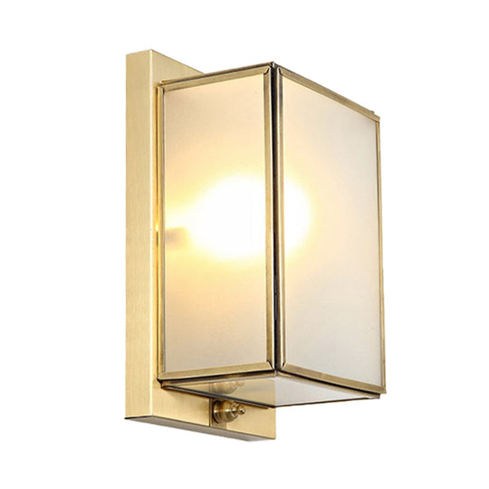 Traditional White Glass Wall Sconce With Brass Rectangle Frame - 1/2 Heads Lighting For Living Room