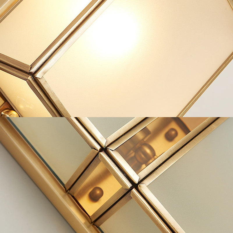 Traditional White Glass Wall Sconce With Brass Rectangle Frame - 1/2 Heads Lighting For Living Room