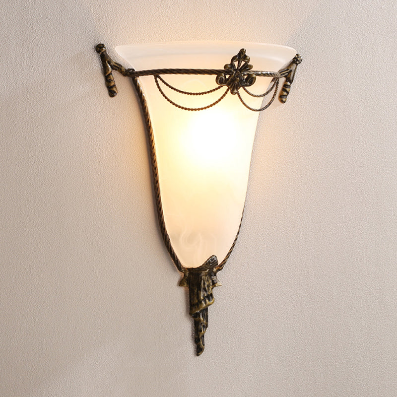 Modern White Glass Trumpet Sconce Light Wall Lamp For Living Room