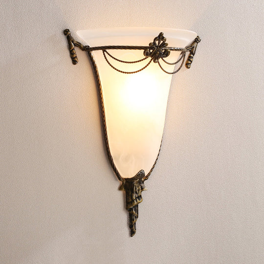 Modern White Glass Trumpet Sconce Light Wall Lamp For Living Room