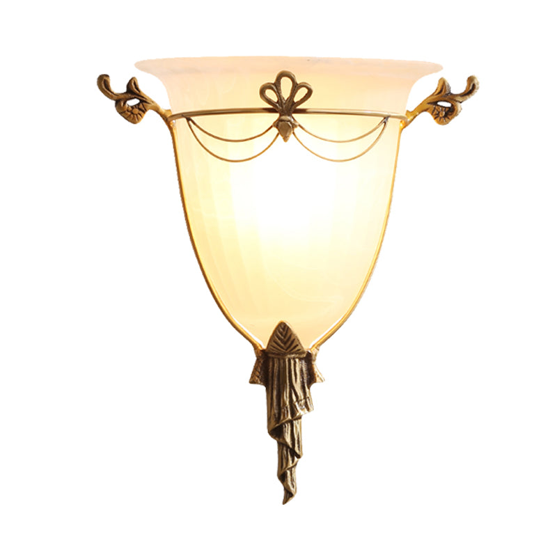 White Glass Bell Sconce Light - Traditional Wall Lighting Fixture For Hallway