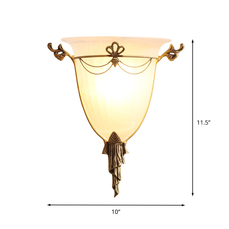 White Glass Bell Sconce Light - Traditional Wall Lighting Fixture For Hallway